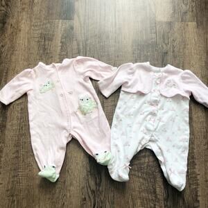 Little Me Newborn Girl Snap Button Closure One-Piece Sleeper Outfits- Lot of 2